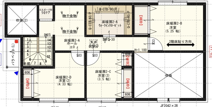 34.13坪の2階の間取り図