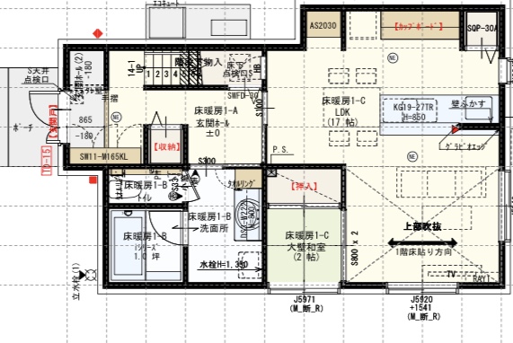 32.19坪の1階の間取り図