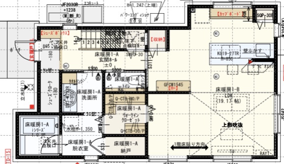 33.57坪の1階の間取り図