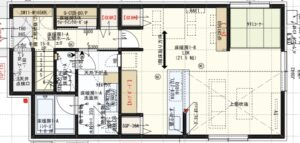 34.13坪の1階の間取り図